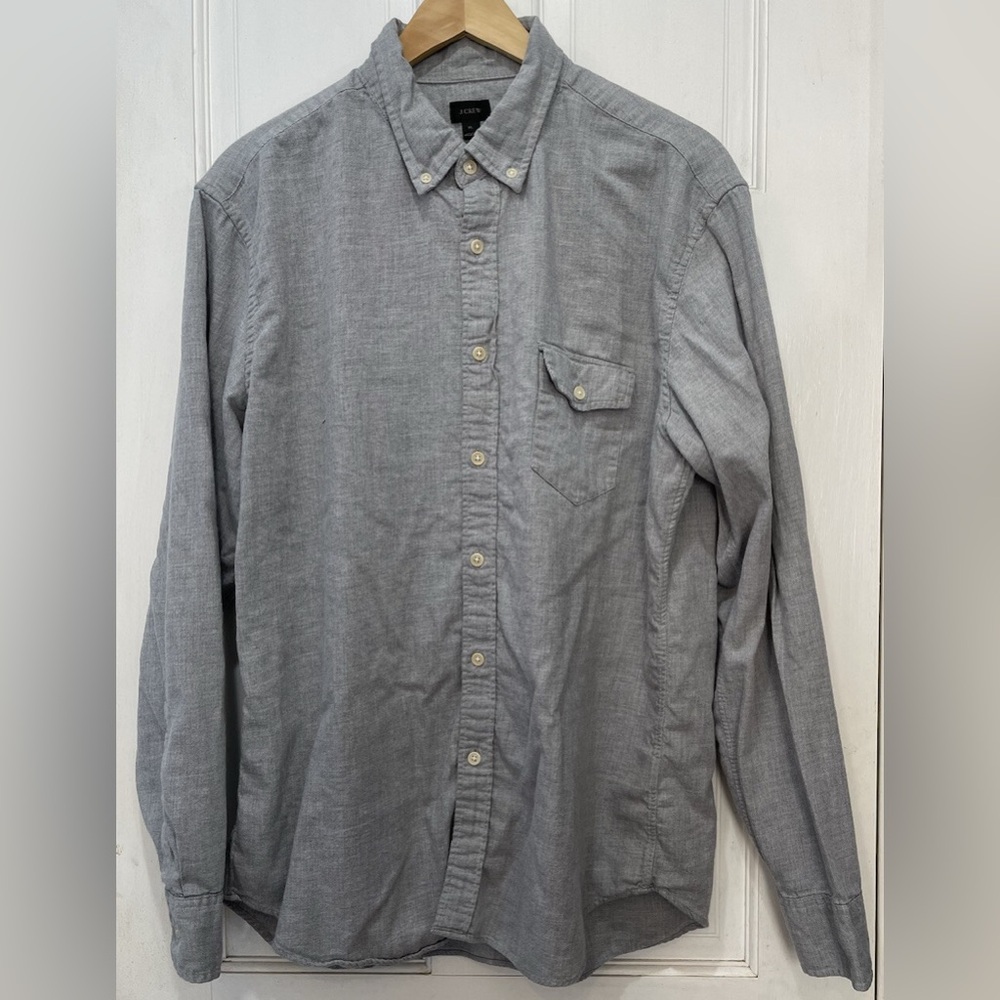 J. Crew Men's Casual Gray 100% Cotton Long Sleeve Button-Down Shirt Size XL
